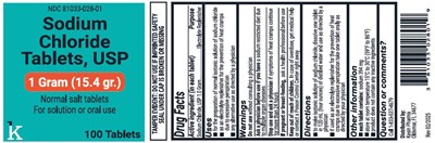 Sodium Chloride Tablets 1 Gram 100 Ct Bottle Label (Sodium Chloride Tablets 1 Gram 100 Ct Bottle Label)